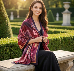 180x90 Seidenschal lila Asian Stil G7