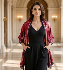 180x90 Seidenschal lila Asian Stil G7