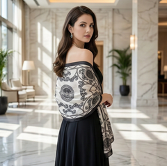 180x90 Seidenschal weiß grau klassisch Stil G8