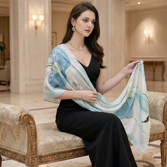 180x90 Seidenschal weiß Asian klassisch Stil G9