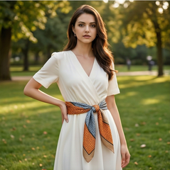 90x90 Seidentuch beige bunt Korean Stil K1