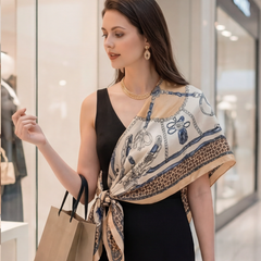 90x90 Seidentuch beige weiß klassisch Stil K10