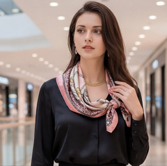 90x90 Seidentuch rosa weiß klassisch Stil K11