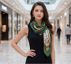 90x90 Seidentuch grün weiß klassisch Stil K12