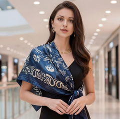 90x90 Seidentuch blau beige klassisch Stil K13