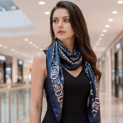 90x90 Seidentuch blau beige klassisch Stil K13