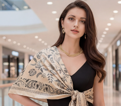 90x90 Seidentuch  grau beige klassisch Stil K14