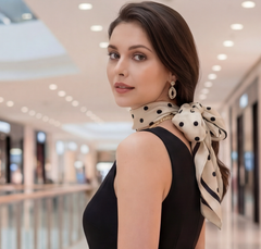 90x90 Seidentuch beige schwarz Punkte klassisch Stil K18