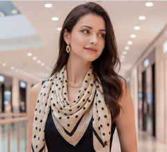 90x90 Seidentuch beige schwarz Punkte klassisch Stil K18