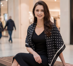 90x90 Seidentuch schwarz weiß Punkte klassisch Stil K19