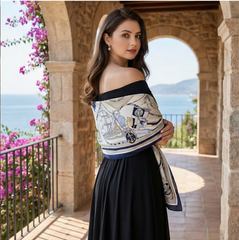 90x90 Seidentuch beige bunt Korean Stil K2