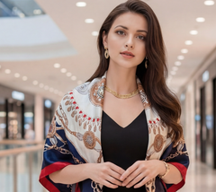 90x90 Seidentuch weiß blau rot klassisch Stil K20