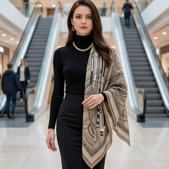 90x90 Seidentuch beige schwarz klassisch Stil K27