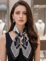 70x70 Bandana Seidentuch weiß schwarz klassisch Stil K47