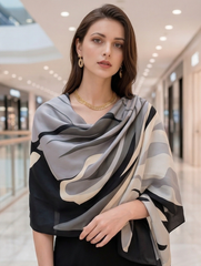 90x90 Seidentuch grau schwarz beige klassisch Stil K49