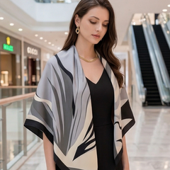 90x90 Seidentuch grau schwarz beige klassisch Stil K49