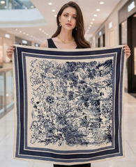110x110 Seidentuch groß blau weiß Stil Asian K53