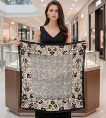 70x70 Bandana Seidentuch beige schwarz klassisch Stil K67