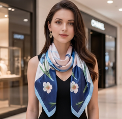 90x90 Bandana Seidentuch blau bunt klassisch Stil K69