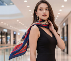 90x90 Seidentuch blau weiß klassisch Stil K8