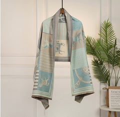 Cashmere Scarf 180x70 Turquoise Horse Print Wool Shawl Wrap Stole Pashmina N100