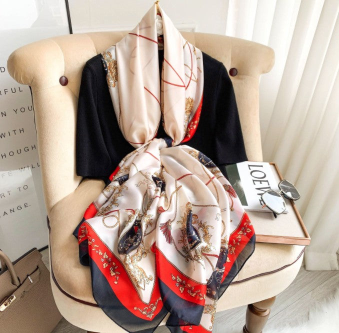 LA FERANI 130x130 Silk Scarf White Vintage Classic Silk Shawl Stole Wrap Foulard N123