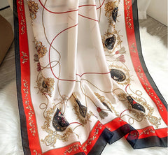 LA FERANI 130x130 Silk Scarf White Vintage Classic Silk Shawl Stole Wrap Foulard N123