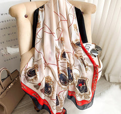 LA FERANI 130x130 Silk Scarf White Vintage Classic Silk Shawl Stole Wrap Foulard N123