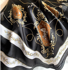LA FERANI 130x130 Silk Scarf Black White Classic Silk Shawl Stole Wrap Foulard N123