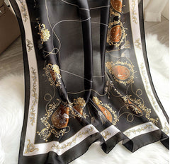 LA FERANI 130x130 Silk Scarf Black White Classic Silk Shawl Stole Wrap Foulard N123