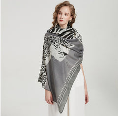 LA FERANI 180x90 Wool Scarf Grey Tiger Foulard Shawl Wrap N126