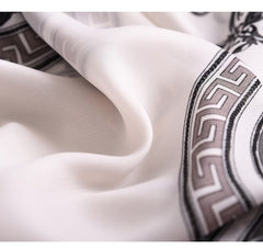 LA FERANI 180x90 Silk Scarf White Black Vintage Silk Shawl Stole Wrap Foulard N128