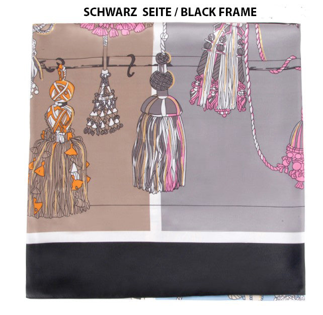 LA FERANI 130x130 Silk Scarf Black Art Design Stole Shawl Green Wrap Foulard N138