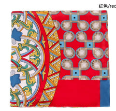LA FERANI 130x130 Silk Scarf Red Art Design Stole Shawl Green Wrap Foulard N139