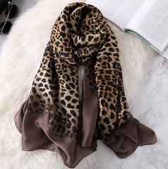 LA FERANI 180x90 Silk Scarf Leopard Brown Black Silk Shawl Stole Wrap Foulard N144