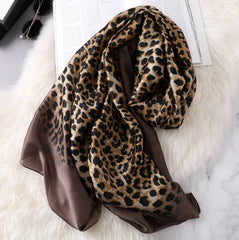 LA FERANI 180x90 Silk Scarf Leopard Brown Black Silk Shawl Stole Wrap Foulard N144