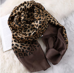 LA FERANI 180x90 Silk Scarf Leopard Brown Black Silk Shawl Stole Wrap Foulard N144