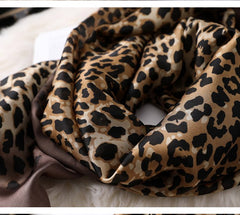 LA FERANI 180x90 Silk Scarf Leopard Brown Black Silk Shawl Stole Wrap Foulard N144