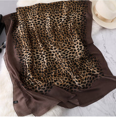 LA FERANI 180x90 Silk Scarf Leopard Brown Black Silk Shawl Stole Wrap Foulard N144