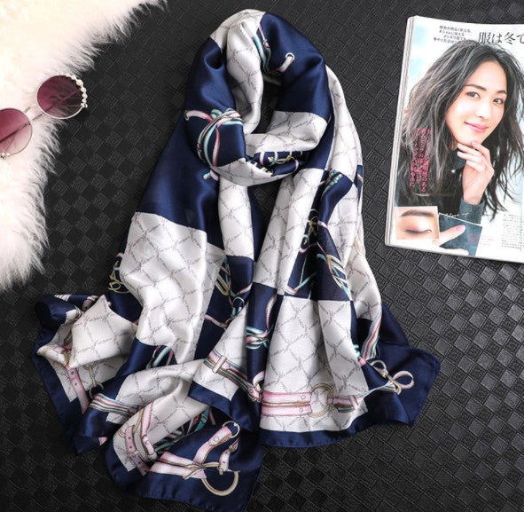 LA FERANI 180x90 Silk Scarf Blue White Silk Shawl Stole Wrap Foulard N147