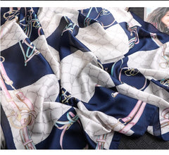 LA FERANI 180x90 Silk Scarf Blue White Silk Shawl Stole Wrap Foulard N147