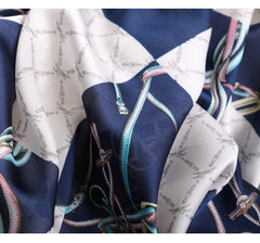 LA FERANI 180x90 Silk Scarf Blue White Silk Shawl Stole Wrap Foulard N147