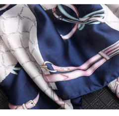LA FERANI 180x90 Silk Scarf Blue White Silk Shawl Stole Wrap Foulard N147