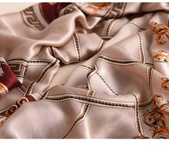 LA FERANI 180x90 Silk Scarf Gold Red Vintage Silk Shawl Stole Wrap Foulard N128