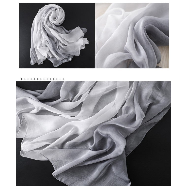 LA FERANI 180x90 Silk Scarf Grey White Transparent Business Style Silk Stole Foulard