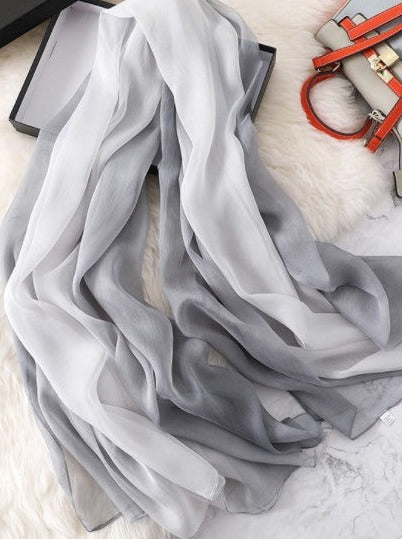 LA FERANI 180x90 Silk Scarf Grey White Transparent Business Style Silk Stole Foulard