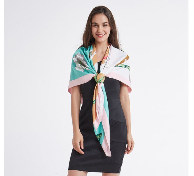 LA FERANI 130x130 Silk Scarf Colourful Art Design Style Stole Foulard Shawl Wrap N157