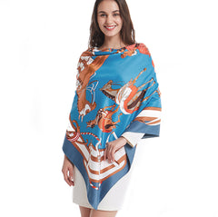 Silk Scarf black horse print 130x130 Stole Foulard N16