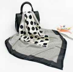 LA FERANI 90x90 Silk Scarf White Black Dots Business Shawl Wrap Silk Stole Foulard N166