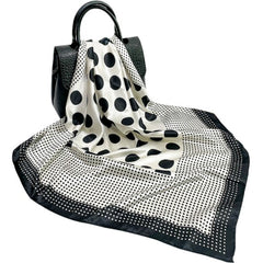 LA FERANI 90x90 Silk Scarf White Black Dots Business Shawl Wrap Silk Stole Foulard N166